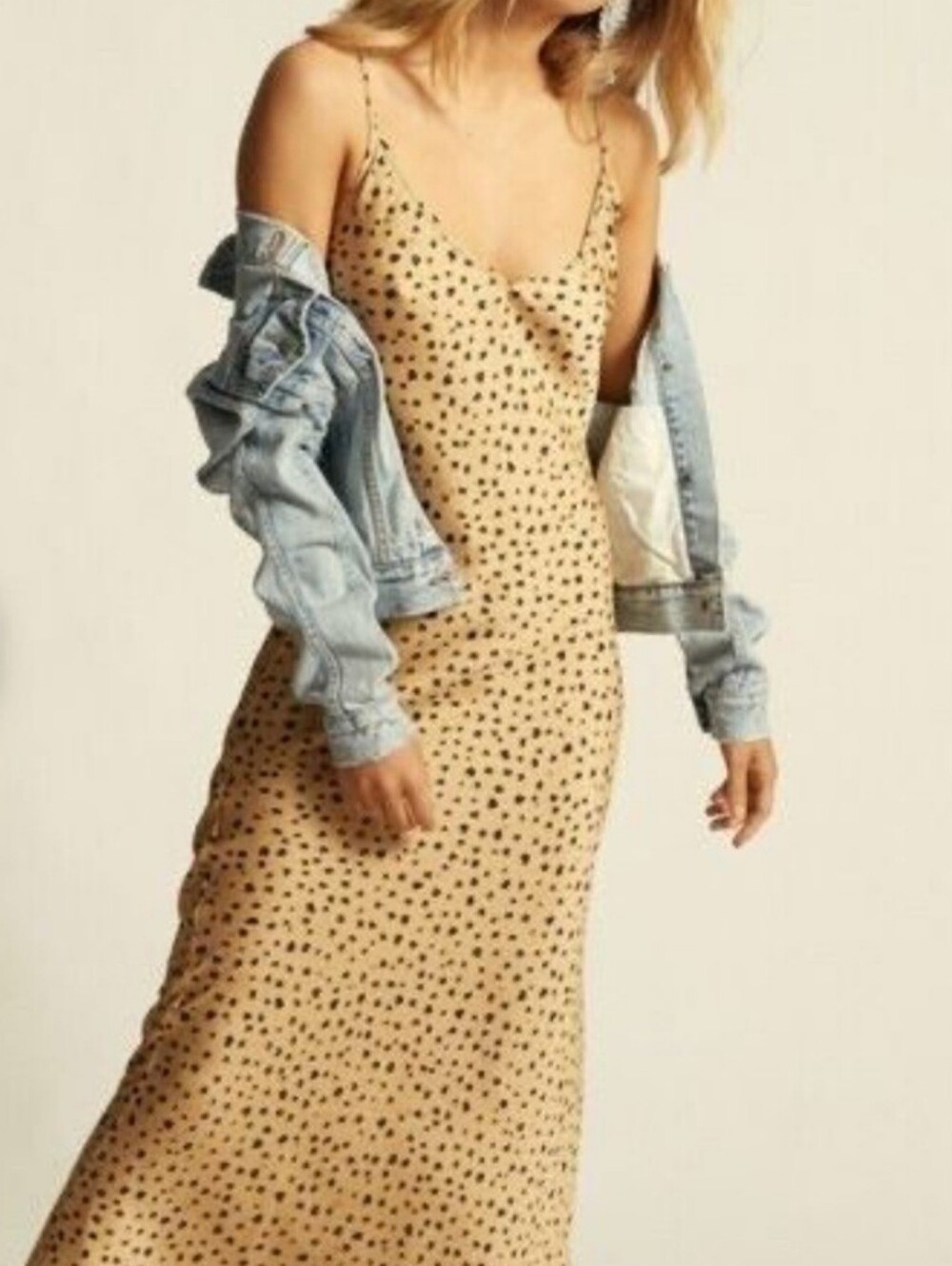 Audrey 3+1 Beige Spotted Maxi Slip Dress